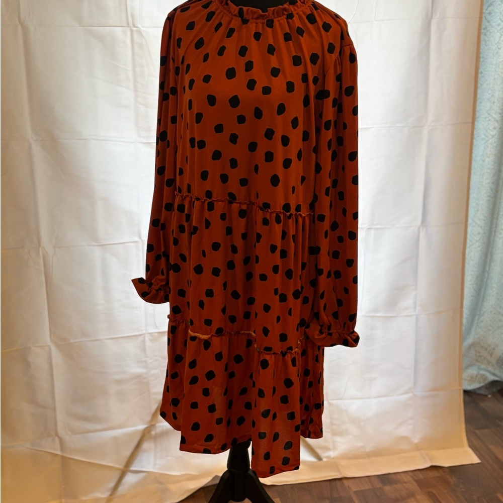 LuLaRoe Annabelle Orange and Black Polka Dot Long Sleeve Dress